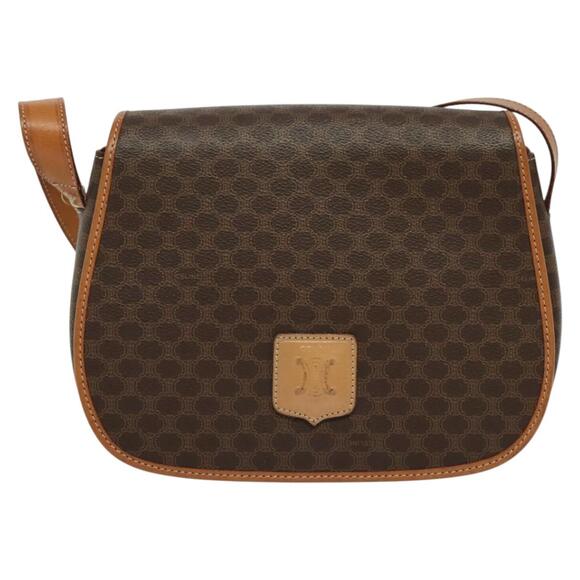 CELINE Macadam Canvas Shoulder Bag Pvc Leather Brown Gold - Picture 2 of 12